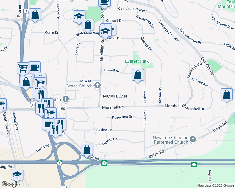 map of restaurants, bars, coffee shops, grocery stores, and more near 2061 Sierra Place in Abbotsford