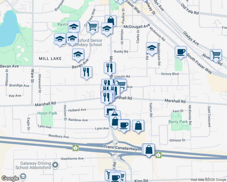 map of restaurants, bars, coffee shops, grocery stores, and more near in Abbotsford