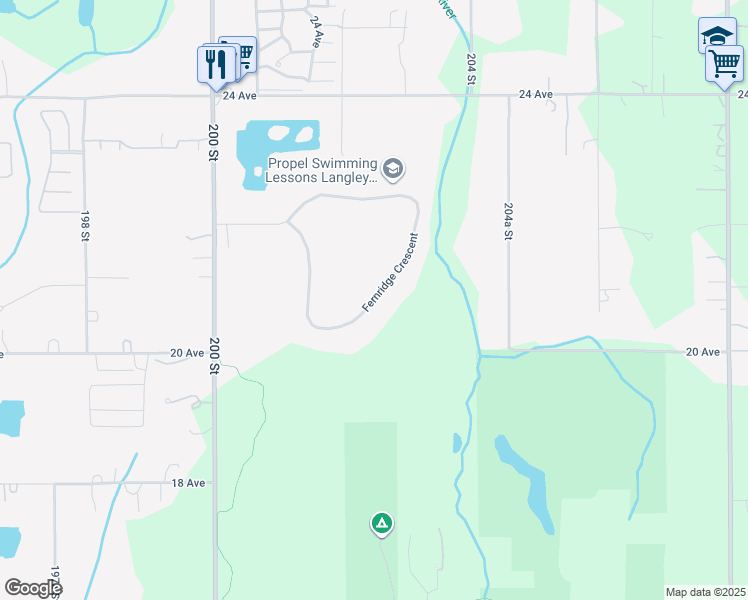map of restaurants, bars, coffee shops, grocery stores, and more near 20054 Fernridge Crescent in Langley