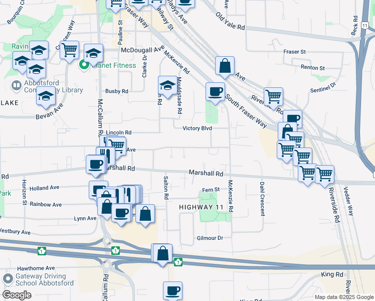 map of restaurants, bars, coffee shops, grocery stores, and more near 2084 Hollyberry Court in Abbotsford