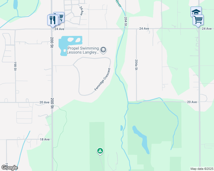 map of restaurants, bars, coffee shops, grocery stores, and more near 20058 Fernridge Crescent in Langley Township