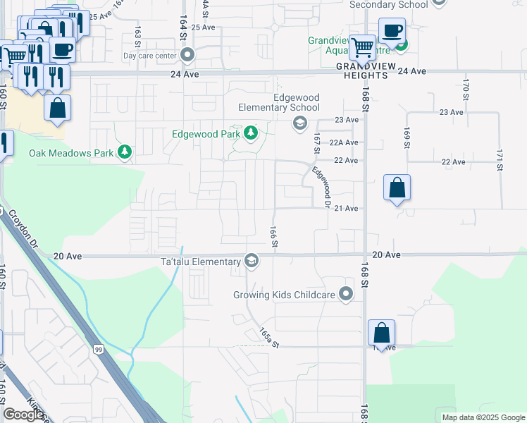 map of restaurants, bars, coffee shops, grocery stores, and more near in Surrey