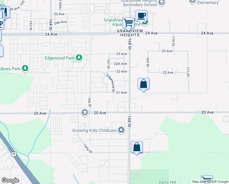 map of restaurants, bars, coffee shops, grocery stores, and more near 13932 21 Avenue in Surrey