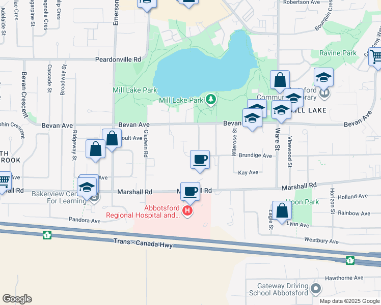 map of restaurants, bars, coffee shops, grocery stores, and more near 32939 Brundige Avenue in Abbotsford