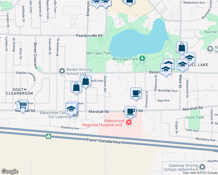 map of restaurants, bars, coffee shops, grocery stores, and more near in Abbotsford