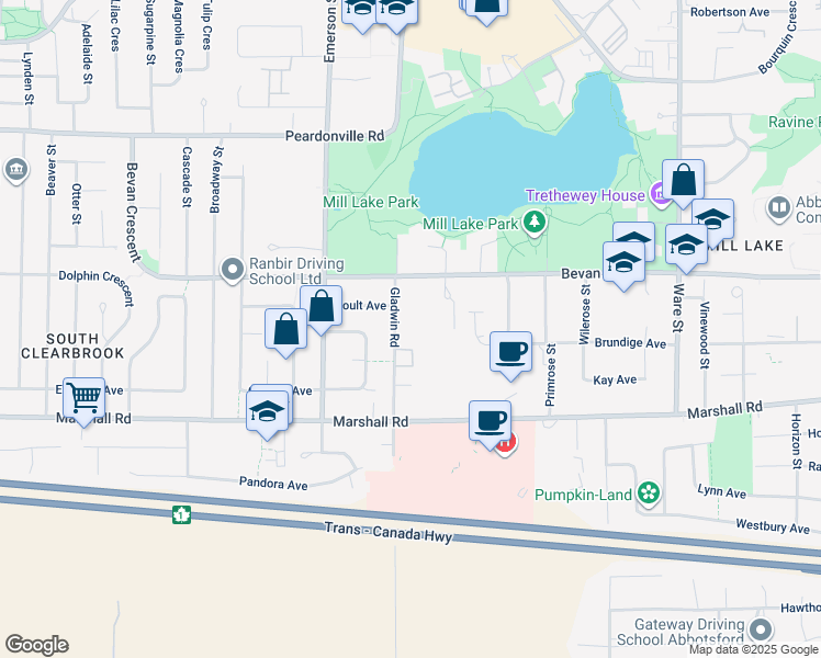map of restaurants, bars, coffee shops, grocery stores, and more near in Abbotsford