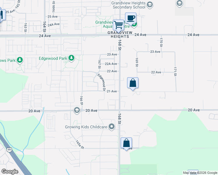 map of restaurants, bars, coffee shops, grocery stores, and more near 16753 Edgewood Drive in Surrey