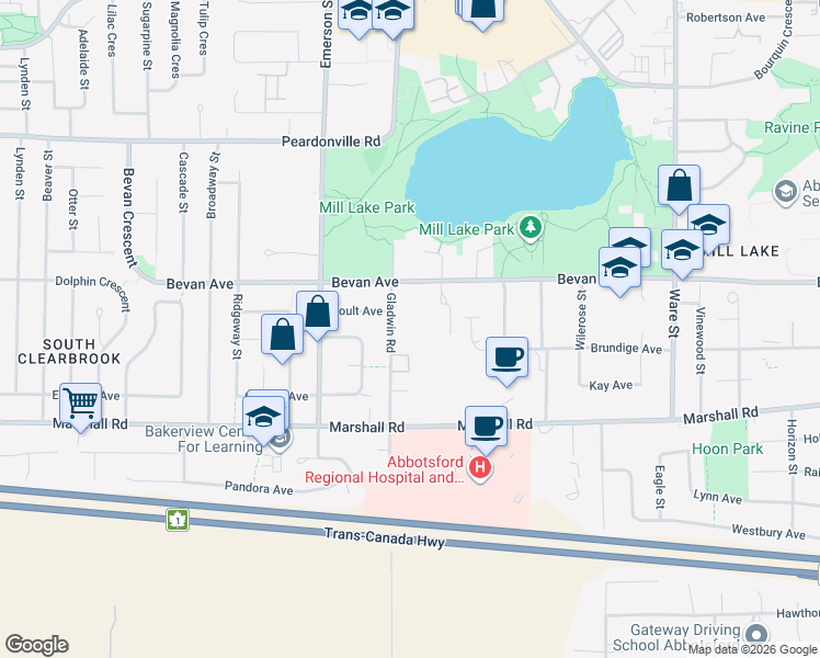 map of restaurants, bars, coffee shops, grocery stores, and more near in Abbotsford