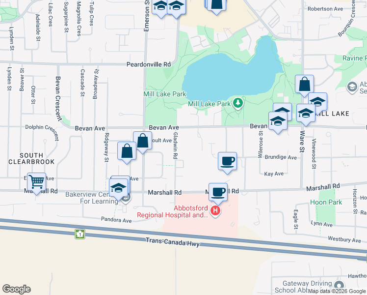 map of restaurants, bars, coffee shops, grocery stores, and more near in Abbotsford