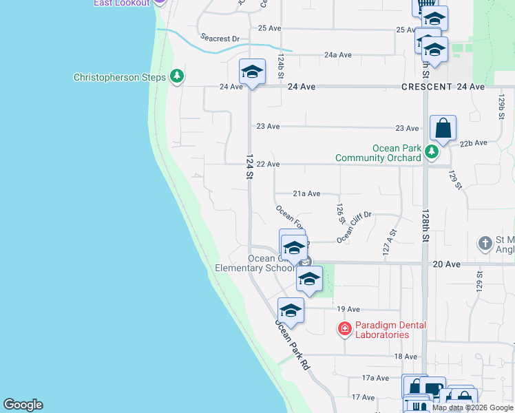 map of restaurants, bars, coffee shops, grocery stores, and more near 12411 Ocean Breeze Place in Surrey