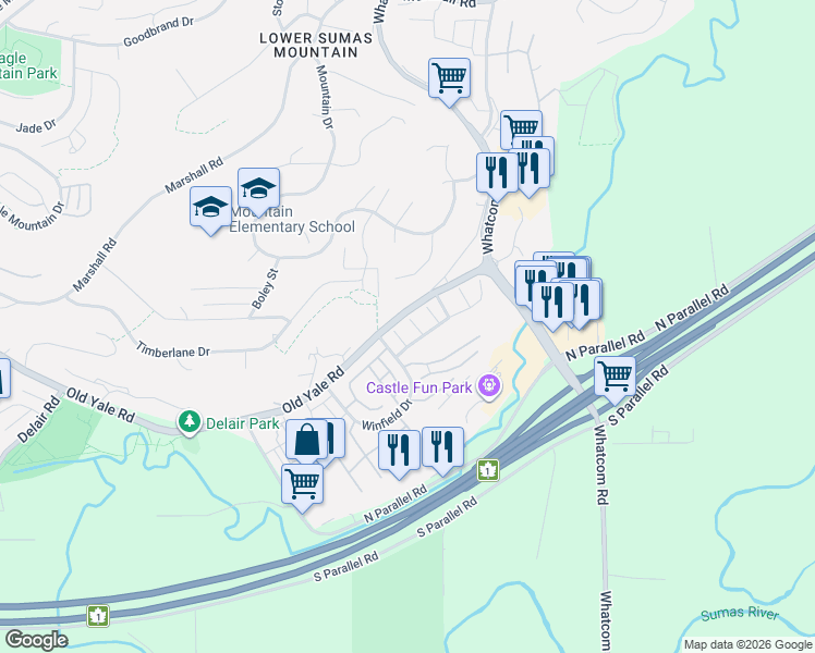 map of restaurants, bars, coffee shops, grocery stores, and more near 36060 Old Yale Road in Abbotsford