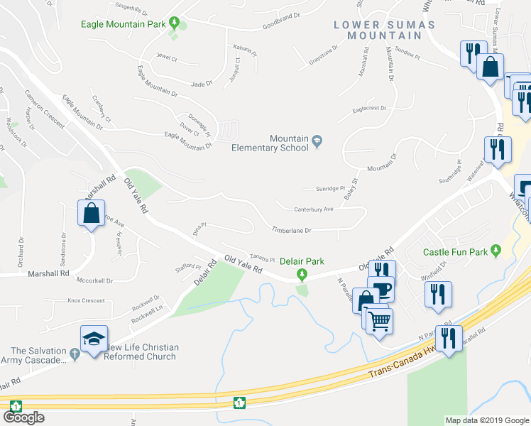 map of restaurants, bars, coffee shops, grocery stores, and more near 35683 Timberlane Drive in Abbotsford