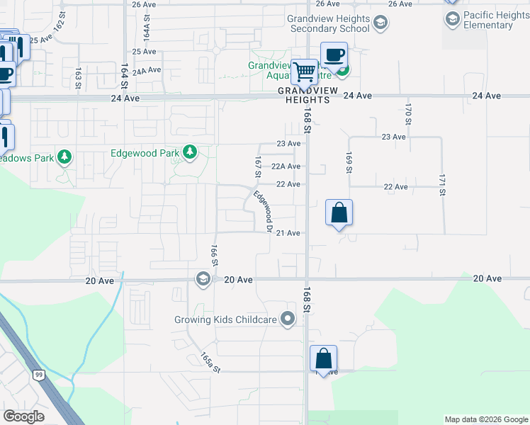 map of restaurants, bars, coffee shops, grocery stores, and more near in Surrey