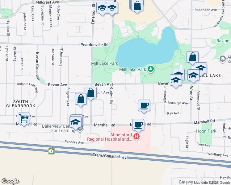 map of restaurants, bars, coffee shops, grocery stores, and more near in Abbotsford