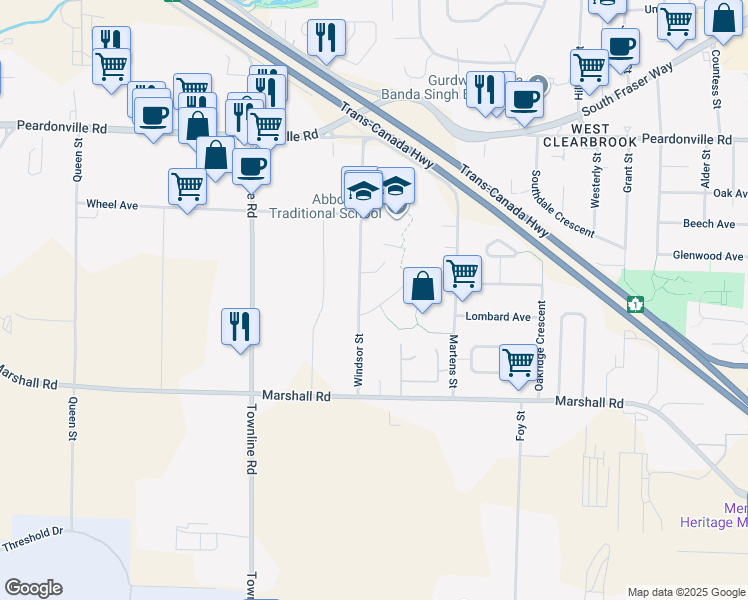 map of restaurants, bars, coffee shops, grocery stores, and more near 31379 Winton Avenue in Abbotsford
