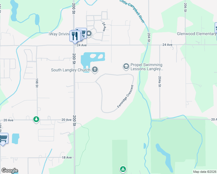 map of restaurants, bars, coffee shops, grocery stores, and more near 20017 Fernridge Crescent in Langley Township