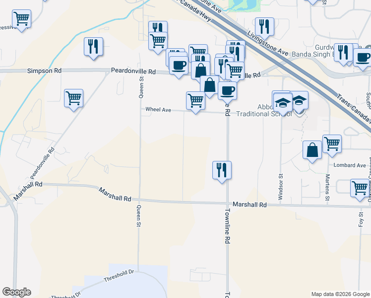 map of restaurants, bars, coffee shops, grocery stores, and more near 2188 Mason Street in Abbotsford