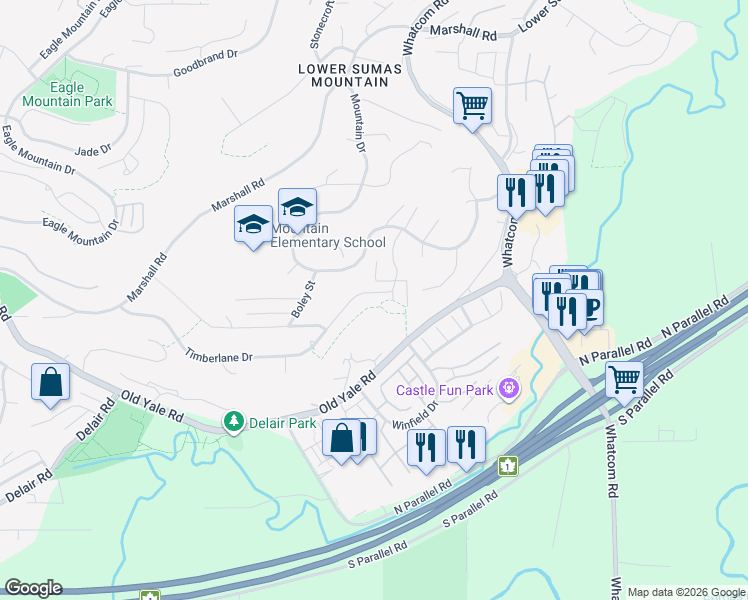 map of restaurants, bars, coffee shops, grocery stores, and more near 35990 Timberlane Drive in Abbotsford