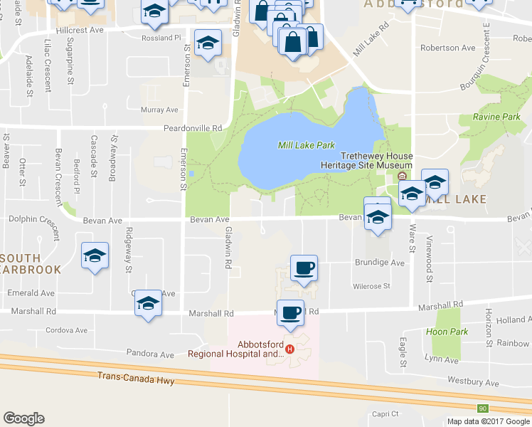 map of restaurants, bars, coffee shops, grocery stores, and more near 32891 Ashley Way in Abbotsford