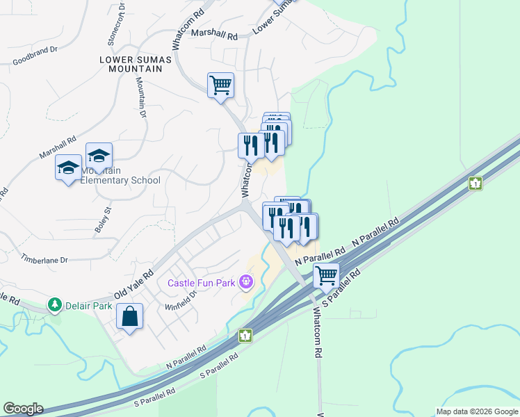 map of restaurants, bars, coffee shops, grocery stores, and more near 2238 Whatcom Road in Abbotsford