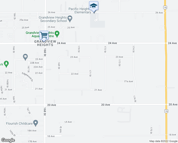 map of restaurants, bars, coffee shops, grocery stores, and more near 2233 171 Street in Surrey