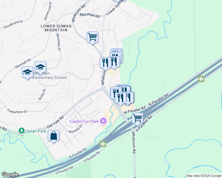 map of restaurants, bars, coffee shops, grocery stores, and more near 2238 Whatcom Road in Abbotsford