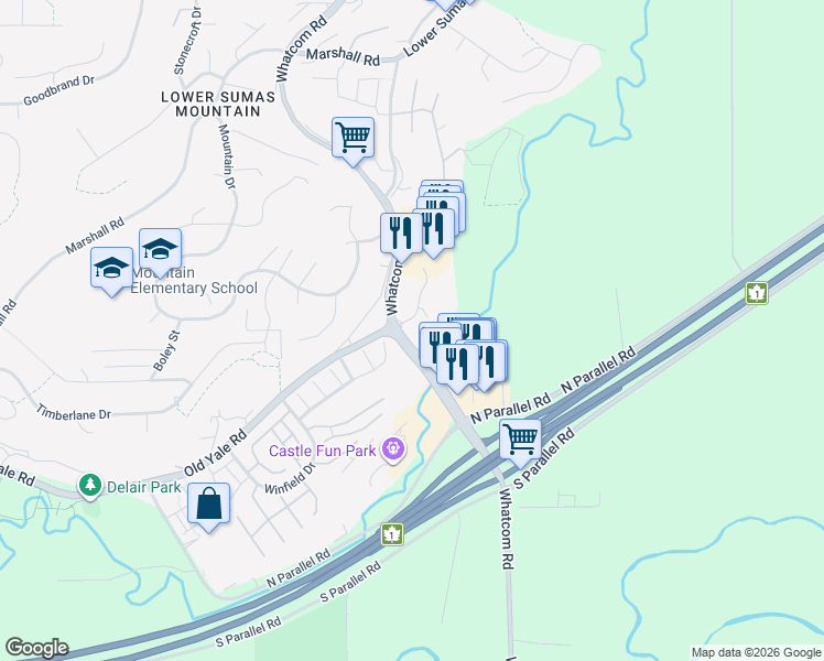 map of restaurants, bars, coffee shops, grocery stores, and more near 2238 Whatcom Road in Abbotsford