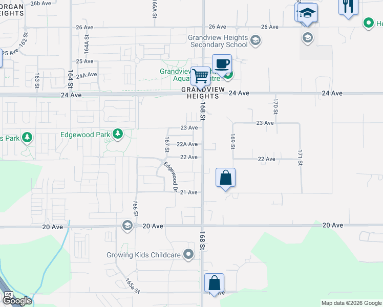 map of restaurants, bars, coffee shops, grocery stores, and more near in Surrey