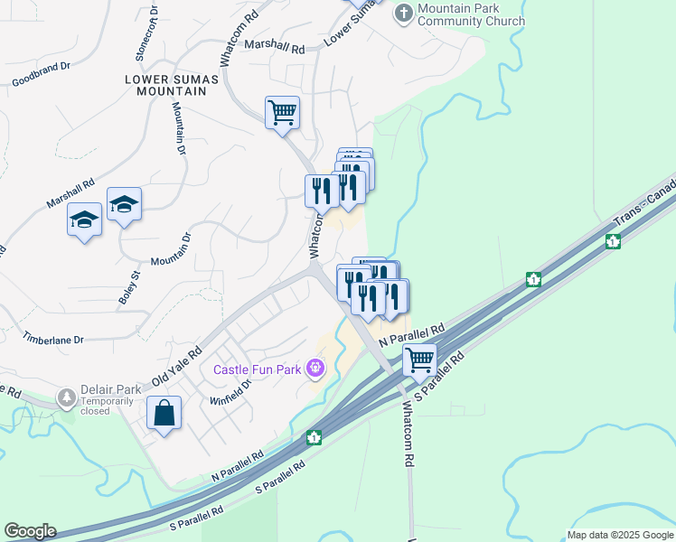 map of restaurants, bars, coffee shops, grocery stores, and more near 2242 Whatcom Road in Abbotsford