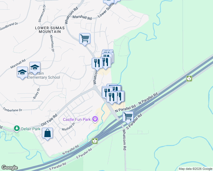 map of restaurants, bars, coffee shops, grocery stores, and more near 2150 Whatcom Road in Abbotsford