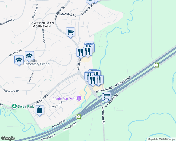 map of restaurants, bars, coffee shops, grocery stores, and more near 2150 Whatcom Road in Abbotsford