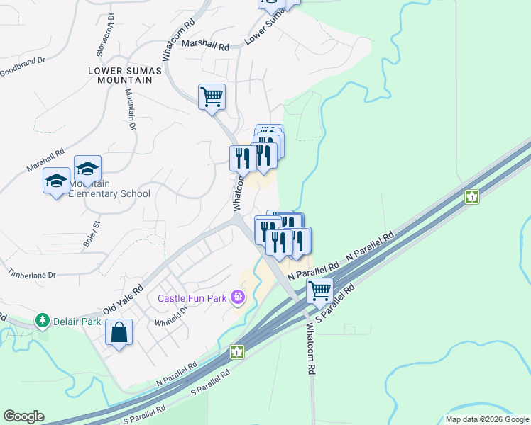 map of restaurants, bars, coffee shops, grocery stores, and more near 2150 Whatcom Road in Abbotsford