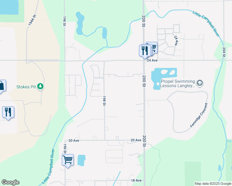map of restaurants, bars, coffee shops, grocery stores, and more near 2240 198 Street in Langley Township