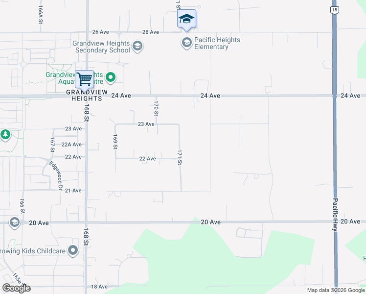 map of restaurants, bars, coffee shops, grocery stores, and more near 2244 171 Street in Surrey