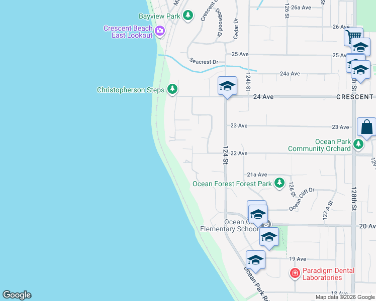 map of restaurants, bars, coffee shops, grocery stores, and more near 2201 123 Street in Surrey