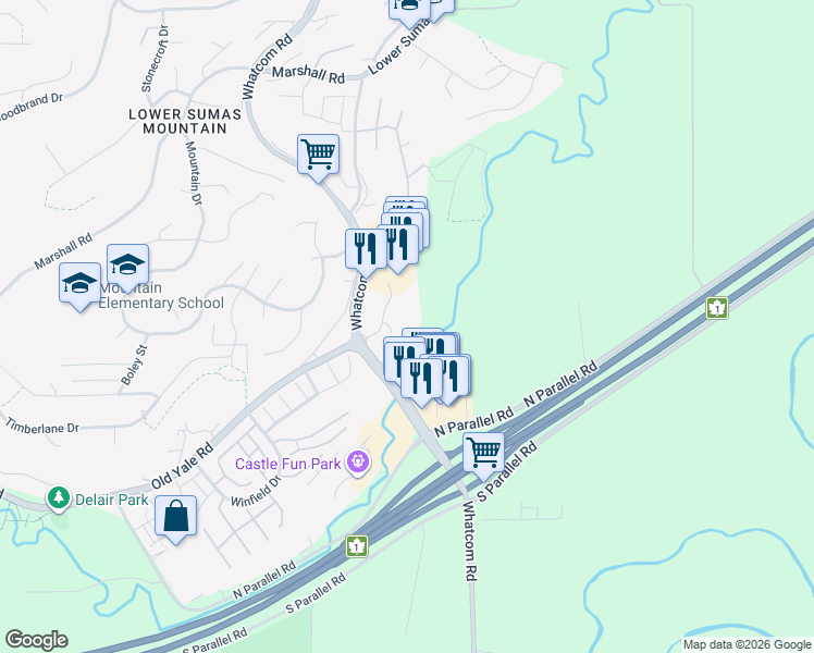 map of restaurants, bars, coffee shops, grocery stores, and more near 2150 Whatcom Road in Abbotsford