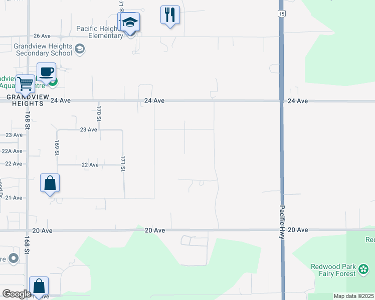map of restaurants, bars, coffee shops, grocery stores, and more near 2242 173 Street in Surrey