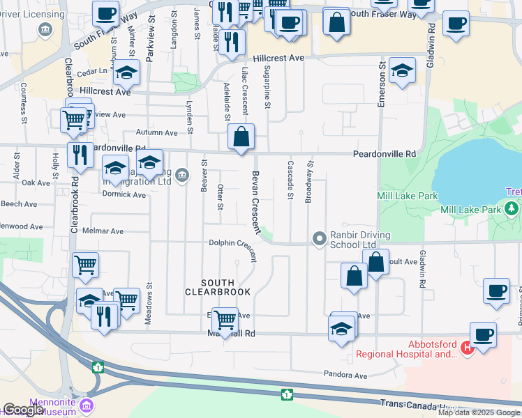 map of restaurants, bars, coffee shops, grocery stores, and more near 2272 Bevan Crescent in Abbotsford