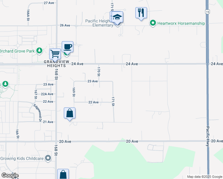 map of restaurants, bars, coffee shops, grocery stores, and more near 2271 171 Street in Surrey