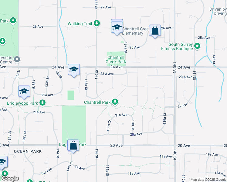 map of restaurants, bars, coffee shops, grocery stores, and more near 2278 137 Street in Surrey