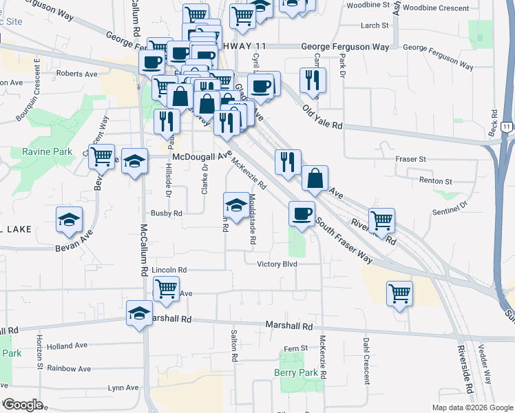 map of restaurants, bars, coffee shops, grocery stores, and more near 2284 Mouldstade Road in Abbotsford