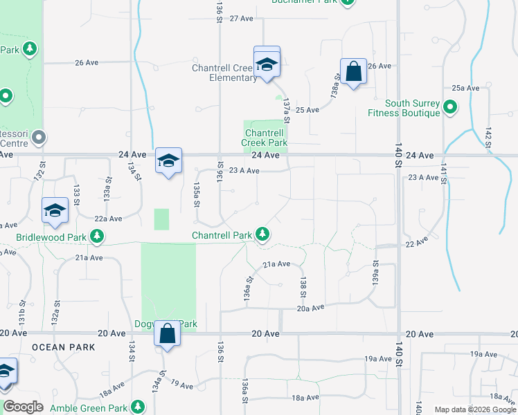map of restaurants, bars, coffee shops, grocery stores, and more near in Surrey