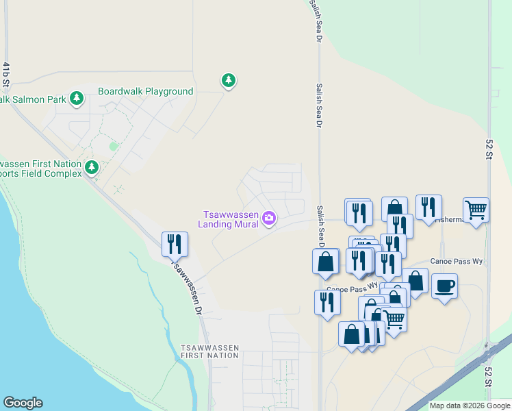map of restaurants, bars, coffee shops, grocery stores, and more near 4662 Hemlock Way in Delta