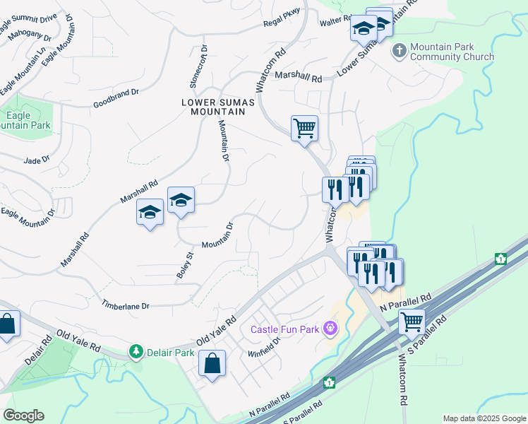 map of restaurants, bars, coffee shops, grocery stores, and more near 2237 Mountain Drive in Abbotsford