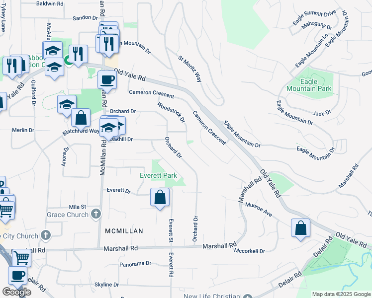 map of restaurants, bars, coffee shops, grocery stores, and more near 2339 Woodstock Drive in Abbotsford