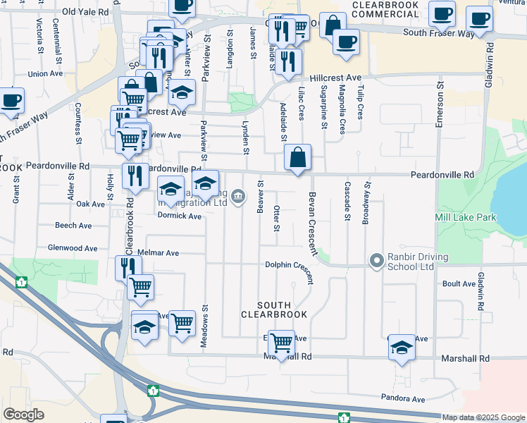 map of restaurants, bars, coffee shops, grocery stores, and more near 2316 Beaver Street in Abbotsford