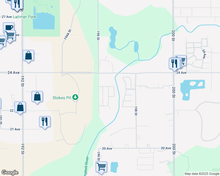 map of restaurants, bars, coffee shops, grocery stores, and more near 2270 196 Street in Langley Township