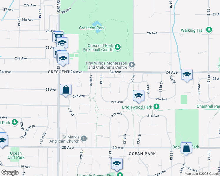 map of restaurants, bars, coffee shops, grocery stores, and more near 2279 130A Street in Surrey