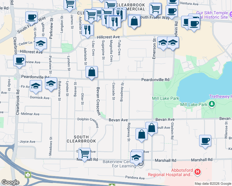 map of restaurants, bars, coffee shops, grocery stores, and more near in Abbotsford