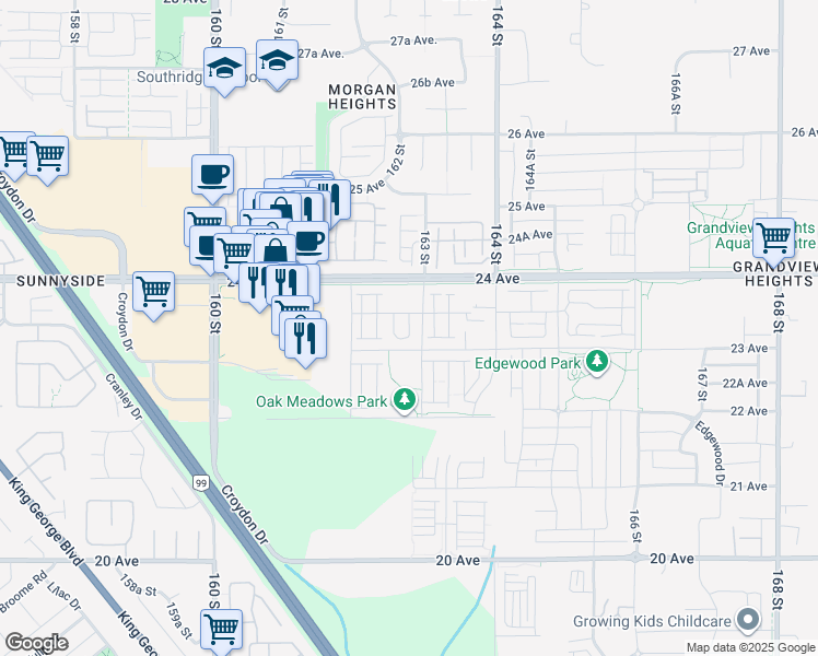 map of restaurants, bars, coffee shops, grocery stores, and more near 16260 23 A Avenue in Surrey